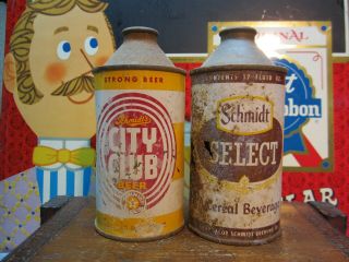 2 Schmidt Cone Top Beer Cans.  City Club And Select.  St Paul,  Mn