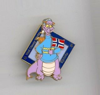 Disney World Showcase Figment Dragon With Flag Of Norway Sweater Knit Cap Pin