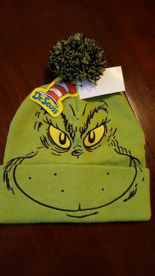 Dr.  Seuss The Grinch Who Stole Christmas Pom Beanie Winter Hat,  Knit