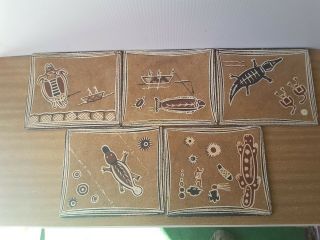 5 X Vintage Cork Coasters Aboriginal Art Designs