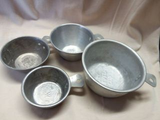 Vintage Set Of 4 Aluminum Nesting Measuring Cups W/ Tabs 1c.  1/2c.  1/3c.  &1/4c.