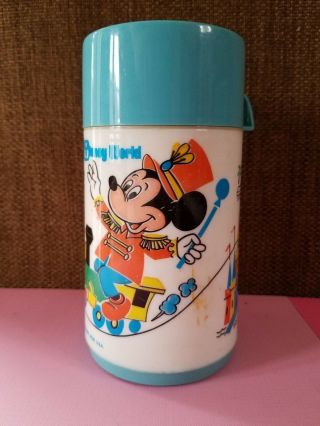 Vintage 1970s Walt Disney World Mickey Mouse Thermos Aladdin.  8 Oz.  Plastic