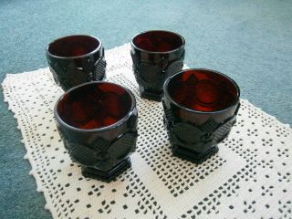 4 Cape Cod Footed Compotes Ruby Red Pattern Glass Vintage Avon