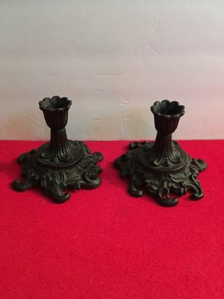 Vintage Cast Iron Candle Holder Set