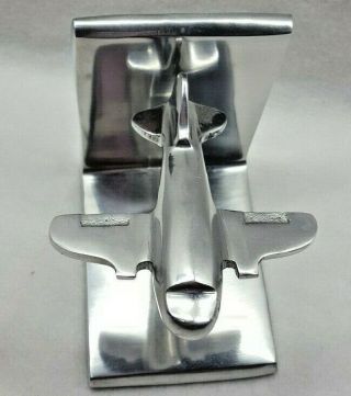 Vintage Art Deco Cast Metal Chrome Plated Airplane Bookend