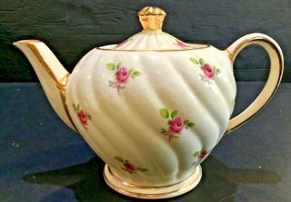 Vintage Sadler England Pink Roses Tea Pot With Gold Trim