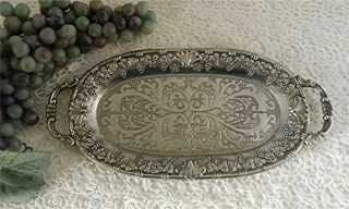 Vintage Ornate Repousse Silver Plate 9 " X 4 1/4 " Serving Tray Made In Japan