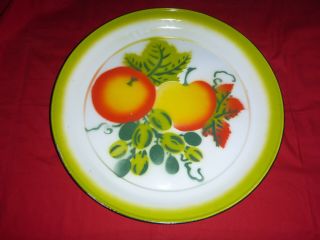 Vintage Enamelware Enamel Large Platter Fruit Orange Yellow Green 18 " Diameter