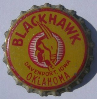 Blackhawk Beer Bottle Cap; 1944 - 56; Davenport,  Ia; Oklahoma Tax Seal Cork