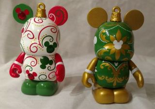 Disney 2013 Vinylmation Holiday Ornament Series Mickey Shape Figurines Set Of 2