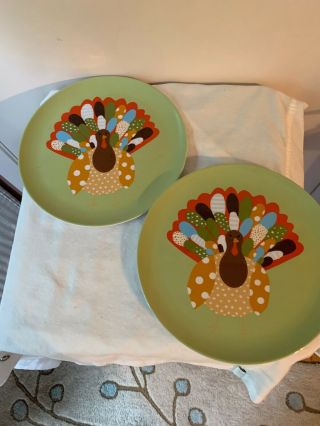 Set Of 2 Pottery Barn Kids 10 " Turkey Thanksgiving Plates Melamine Plastic Child