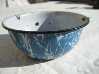 Small Blue & White Swirl Graniteware Bowl 5 - 1/4 In.  Diameter Circa Early 1900 