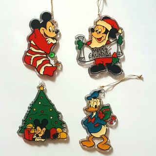 Vintage Disney Mickey Mouse & Donald Duck Flat 3 " Ornaments Set Of 4
