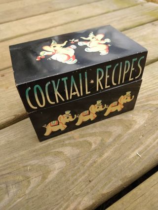 Vintage Mayfair Cocktail Recipes Tin Box W/ Elephants Bar Barware