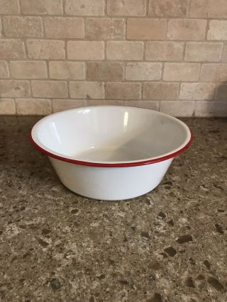 Vintage White W/red Trim Porcelain Enamel Wash Pan Basin