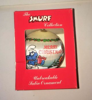 Vintage 1982 Smurf Christmas Ornament Satin Ball - No.  1 Teacher