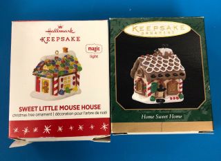 2 Hallmark Keepsake Ornament Miniatures Sweet Little Mouse House Magic Light Or4