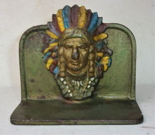 One Antique Vintage Cast Iron Figural Native American Indian Chief Bookend