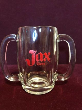 Vintage Jax Beer Double Handle Glass Beer Mug No Chips Or Cracks Cond