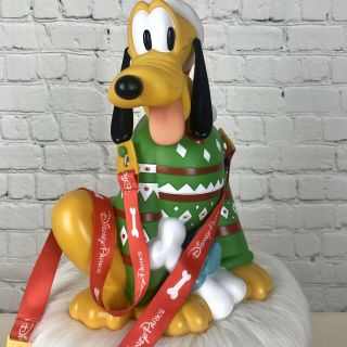 Disney Parks Popcorn Bucket Pluto Christmas Green Sweater Holiday 2017 Retired