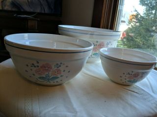 Treasure Craft Pottery Auntie Em Pansies Set Of 3 Nesting Mixing Bowls