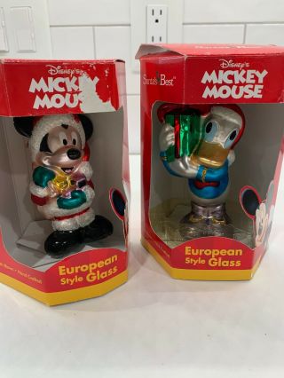 Santa ' s Best European Style Glass,  Mickey Mouse Donald Duck Ornaments 3