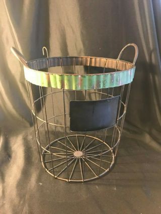 Large Vintage Wire Basket With Two Handles,  A Hook,  Area For Label