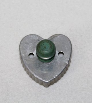 Primitive Vintage " Crimped Edge Heart” Tin Cookie Cutter With Green Wood Handle