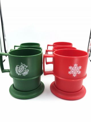 Tupperware Vintage 1312 - 20 Christmas Holiday Mug Red Green 6 Cups And 2 Coasters