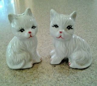 Vintage Anthropomorphic Salt & Pepper Shakers White Kittens Cats Ceramic