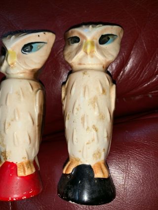 Vintage 5” Owl Salt And Pepper Shakers With Corks 3