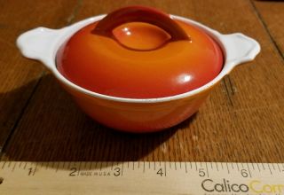Vintage Descoware Belgium Small Flame Orange Red Enamel Cast Iron Dish W/ Lid 12