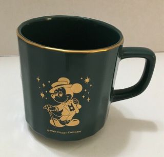 Disneyland Tokyo Green Gold Coffee Mug Cup Walt Disney Vintage With Sticker