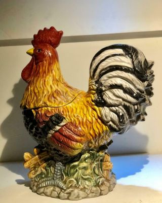 Vintage Italian Pottery Style Ceramic Rooster Cookie Jar Canister 13 "