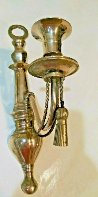 Vintage Solid Brass Wall Sconce Candle Holder With Twisted Rope & Tassel Brass
