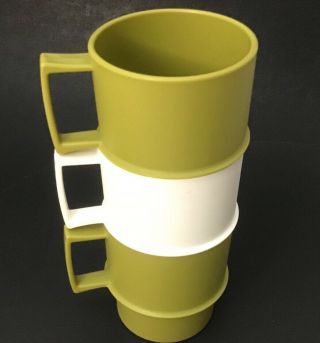 3 Vintage Tupperware Stackable Mugs Coffee Cups 1312 2 Green 1 White No Lids