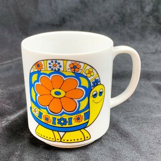 Vtg 1960s Coffee Mug Cup Groovy Hippie Turtle Print Psychedelic Flower Power