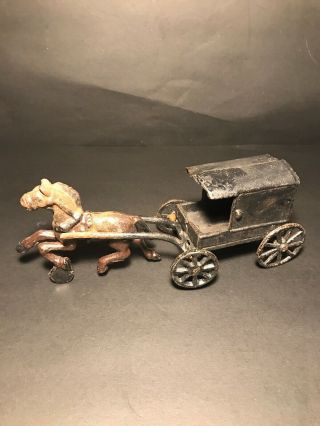 Vintage Cast Iron Metal Amish Horse Drawn Carriage Buggy Wagon