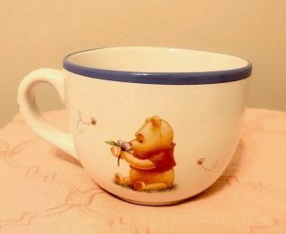 Disney Pooh Large Soup Coffee Mug Cup Simply Winnie The Pooh Cream Blue 16 Oz