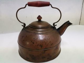 2 Qt Vintage Paul Revere Ware Copper & Brass Teapot Kettle - Wood Handle