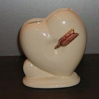 Vintage Inarco Heart Planter Vase White Ceramic Red & Gold Arrow 5 1/2 " T X 5 " W