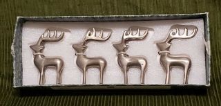 Set Of 4 Pewter Reindeer Photo And Place Card Holders