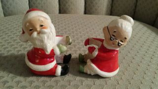 Vintage Lefton Santa And Mrs Claus Candle Huggers Christmas