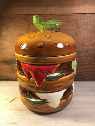 Vintage Double Hamburger Pickle On Top Cookie Jar Cara Creations Corp 1979 Japan