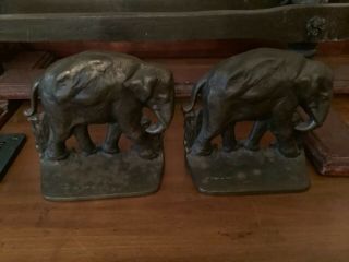 Vintage Elephant Cast Iron Bronze Finish Book Ends Patina Bookend
