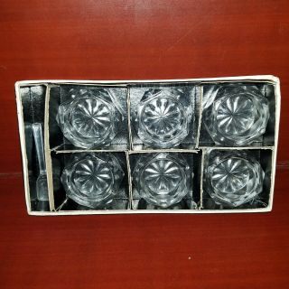 Set Of 6 Vintage Diamond Pattern Cut Glass Salt Cellars