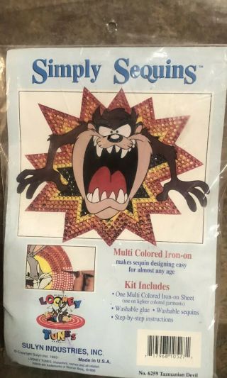 VTG Simply Sequins Tazmanian Devil Looney Tunes Iron On Transfer Kit by Sulyn 2