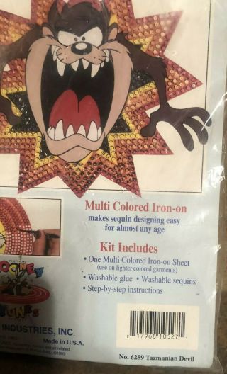 VTG Simply Sequins Tazmanian Devil Looney Tunes Iron On Transfer Kit by Sulyn 3