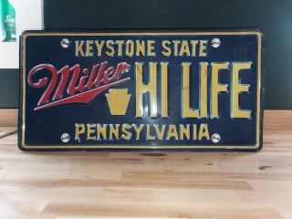 Miller Hi Life Beer License Plate.  Pa.  23 " X 11 ".