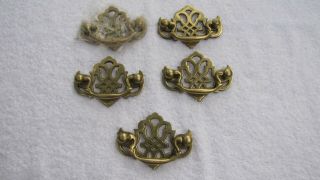 5 Antique Brass Drawer Chest Plate Pulls Handles 2.  5 " Hole To Hole Center